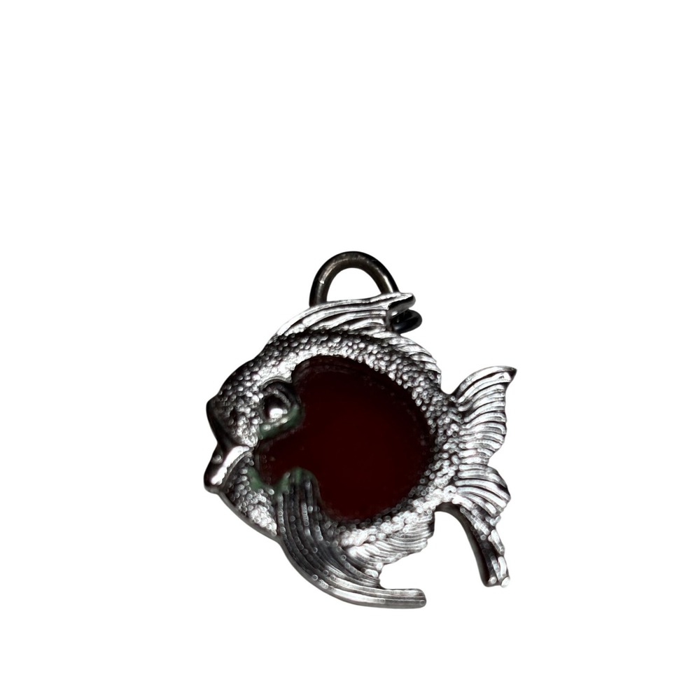 Spanish 915 Solid Silver Koi Pendant Carnelian Cabochon Charm Star Mark SR VTG